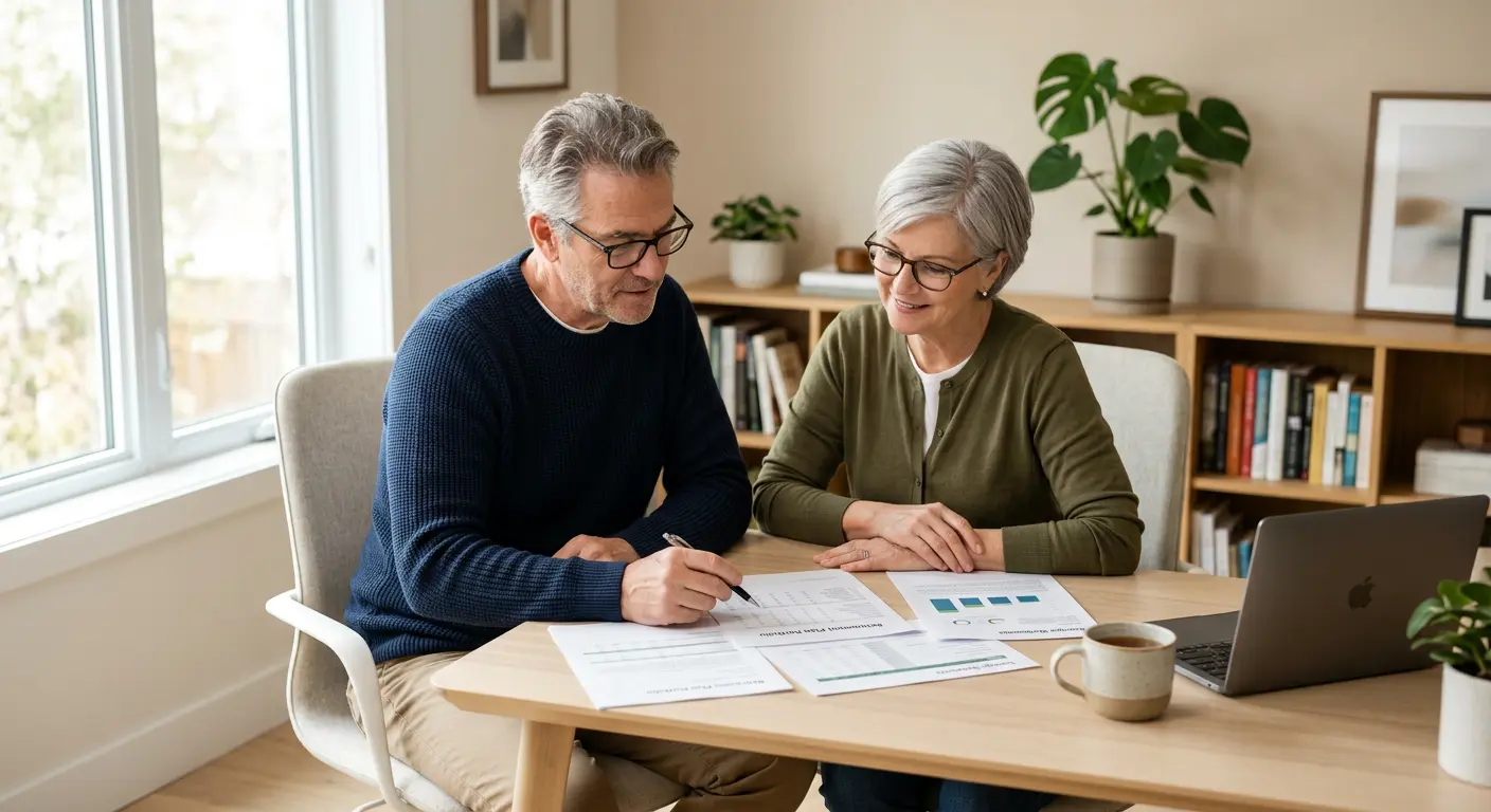 Couple reviewing retirement paperwork